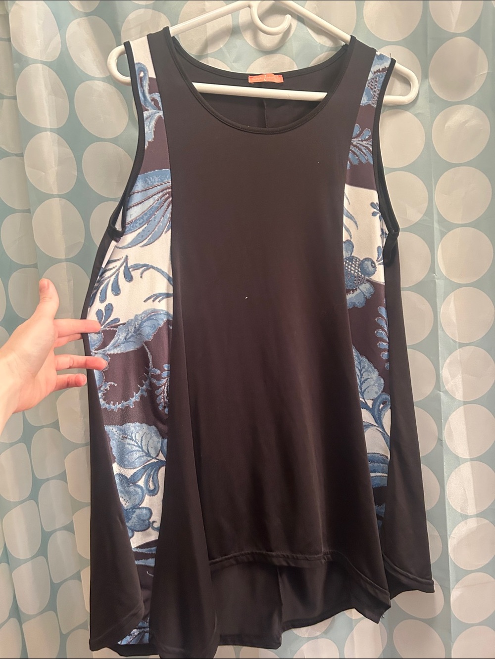 Black Tank Top with Blue Floral Side Panels